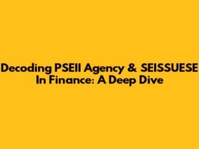 Decoding PSEII Agency & SEISSUESE In Finance: A Deep Dive