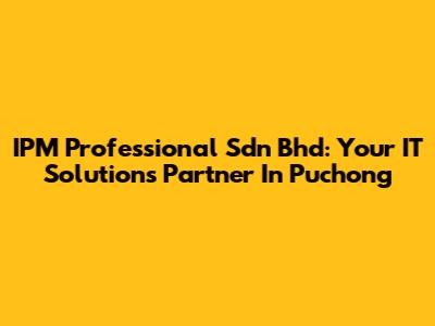 IPM Professional Sdn Bhd: Your IT Solutions Partner In Puchong