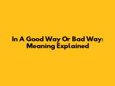 In A Good Way Or Bad Way: Meaning Explained