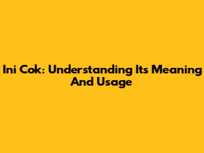 Ini Cok: Understanding Its Meaning And Usage