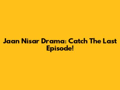 Jaan Nisar Drama: Catch The Last Episode!