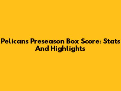 Pelicans Preseason Box Score: Stats And Highlights