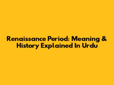 Renaissance Period: Meaning & History Explained In Urdu
