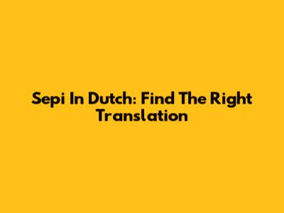 Sepi In Dutch: Find The Right Translation
