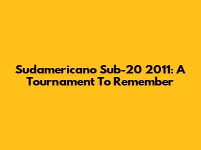 Sudamericano Sub-20 2011: A Tournament To Remember